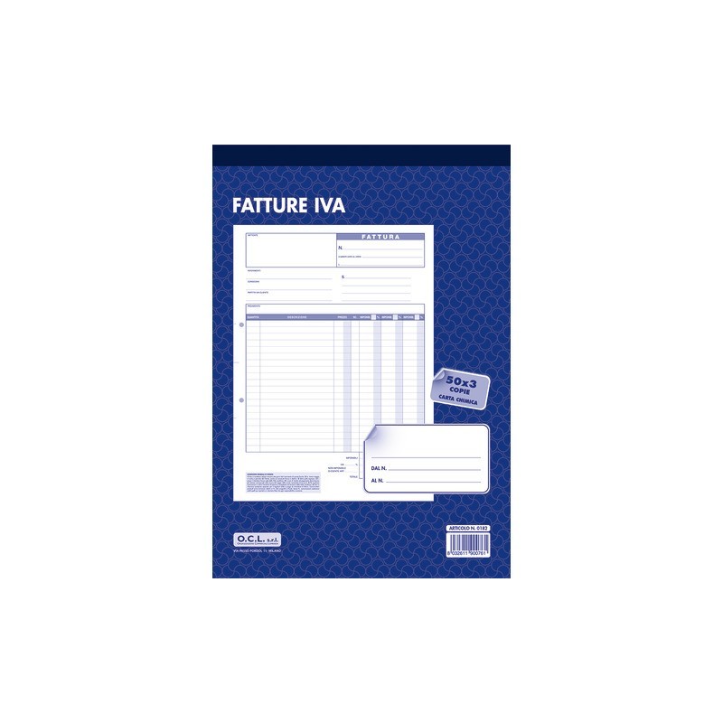 Blocco fatture IVA O.C.L. 21x30,5 cm 50x3 copie - 0182