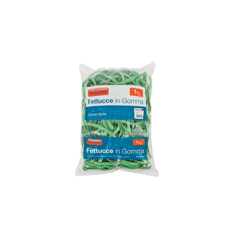 Fettucce in gomma verde 8 mm Nikoffice in busta da 1 Kg - Ø 150 mm - 06NIK031