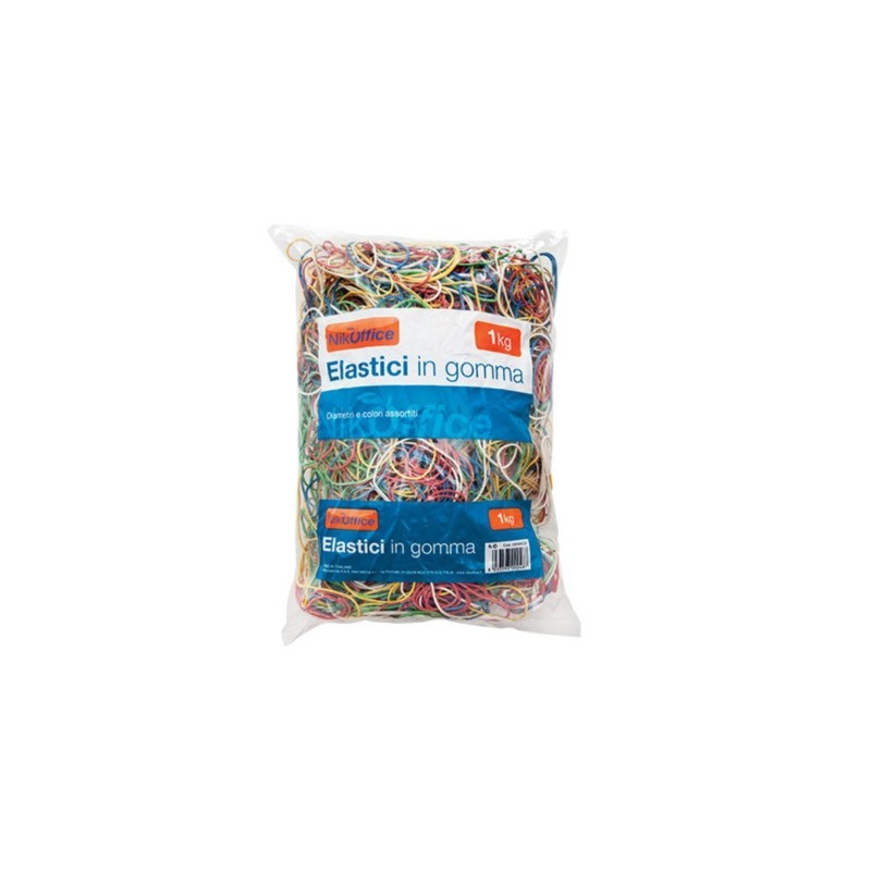Elastici in gomma Nikoffice in busta da 1 Kg - misure e colori assortiti - 06NIK032