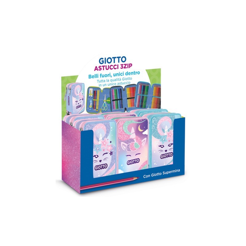 Espositore 6 astucci 3 zip Giotto Catty Candy collezione Supermina fantasie assortite - F963200