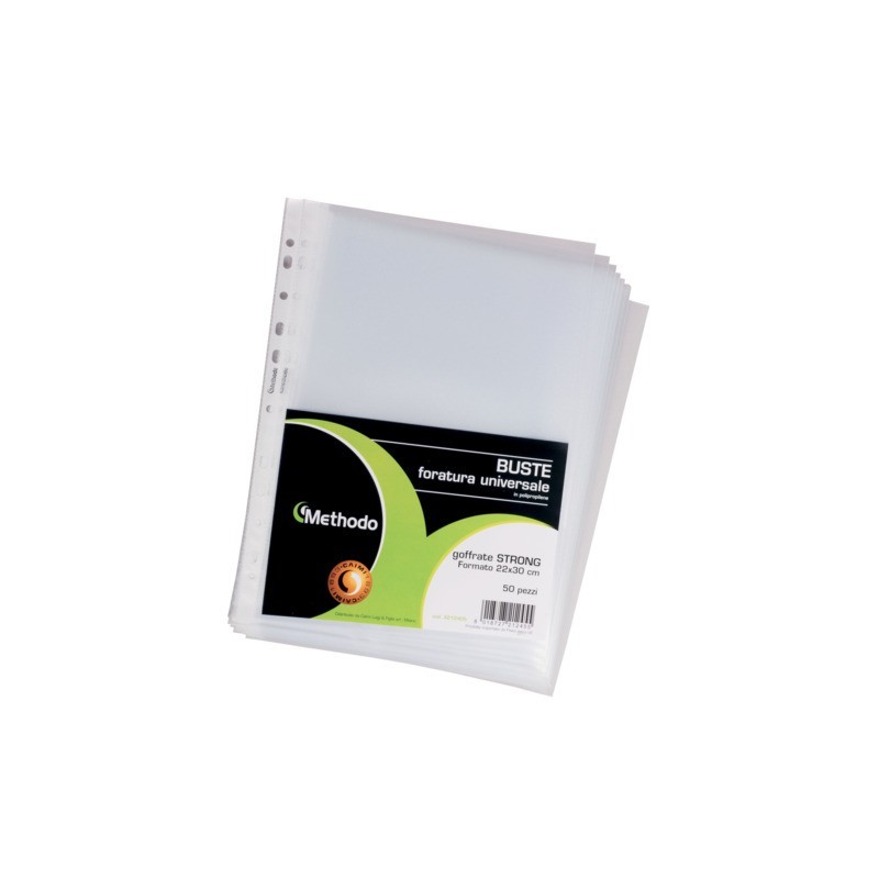 Buste a perforazione universale Methodo Strong 22x30 cm - alto spessore - conf. 50 pz - finitura liscia - X212395
