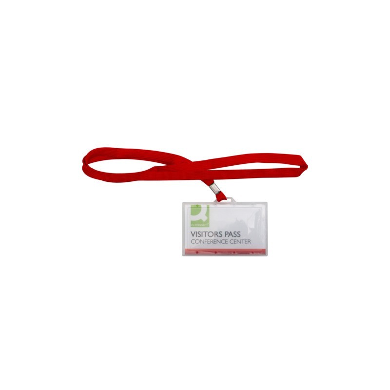 Portabadge rigido in PP Q-Connect 94x60 mm con cordoncino rosso - conf. 50 pz - KF03303