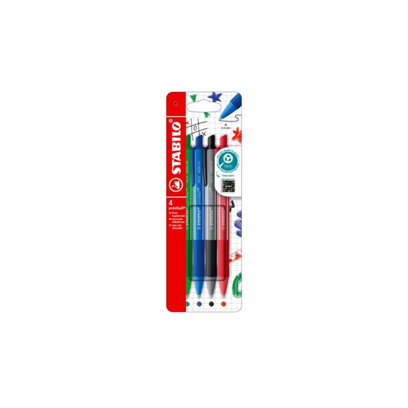 Penna a sfera a scatto Stabilo Pointball Colorful 0,5 mm assortiti - conf. 4 pezzi - 6033/4