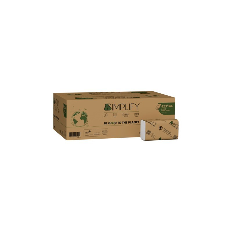 Asciugamano piegato a Z Papernet Simplify a 2 veli bianco - conf. 20 pz da 200 ff pura cellulosa - 423144
