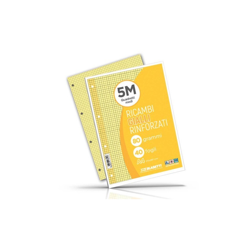 Ricambi rinforzati per quaderni ad anelli Blasetti - A4 - 80 g/m² - 40 ff - 5M - giallo - 7811