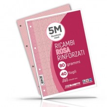 Ricambi rinforzati per quaderni ad anelli Blasetti - A4 - 80 g/m² - 40 ff - 5M - rosa - 7805