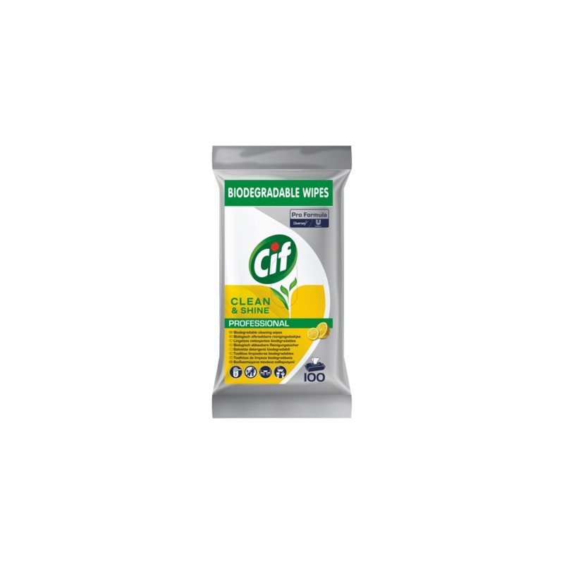 Salviette multisuperfici igienizzanti biodegradabili Cif Pro Formula Clean & Shine - conf. 100 pz - 9293449