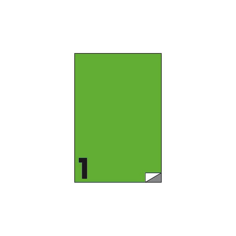 Etichette fluo permanenti Markin Copiatabu 210x297 mm in foglio A4 - 1 et./foglio - verde - conf. 100 fogli