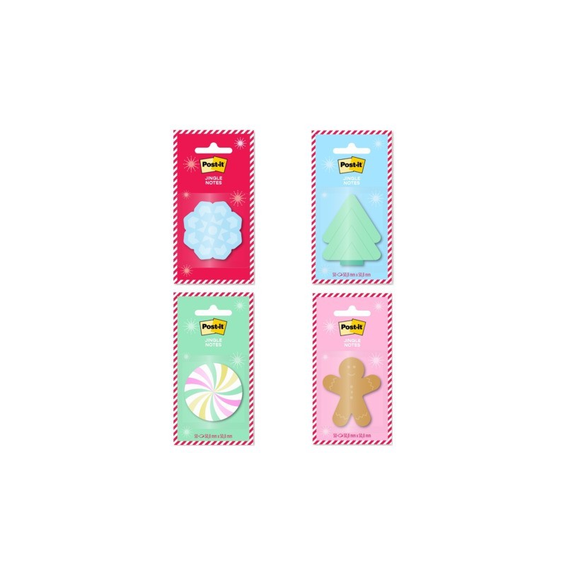 Foglietti riposizionabili Post-it® Jingle 50 ff/blocchetto forme natalizie assortite - EMHOL25-JN-CS