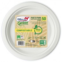 Piatti piani in polpa Dopla Green Pfas Free bianco - Ø 220 mm - conf. 50 pz - 07902