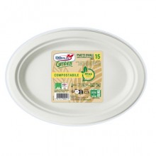 Piatti ovali in polpa Dopla Green Midi Pfas Free 260x195 mm bianco - Ø 260 mm - conf. 15 pz - 07776