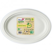 Piatti ovali bianchi in polpa Dopla Green Maxi Pfas Free 254x317 mm bianco - Ø 317 mm - conf. 15 pz - 07905