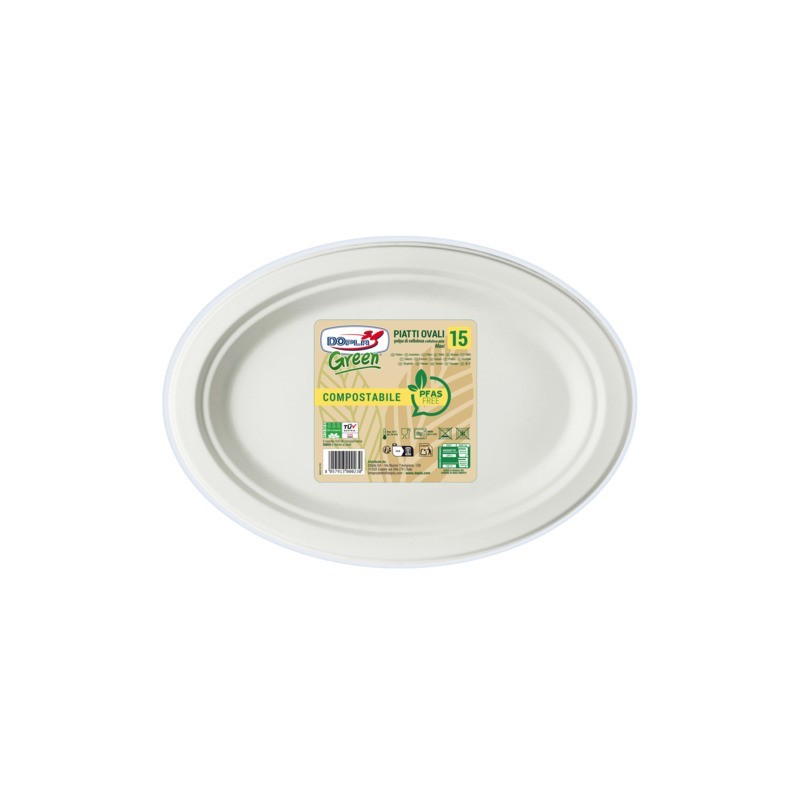 Piatti ovali bianchi in polpa Dopla Green Maxi Pfas Free 254x317 mm bianco - Ø 317 mm - conf. 15 pz - 07905
