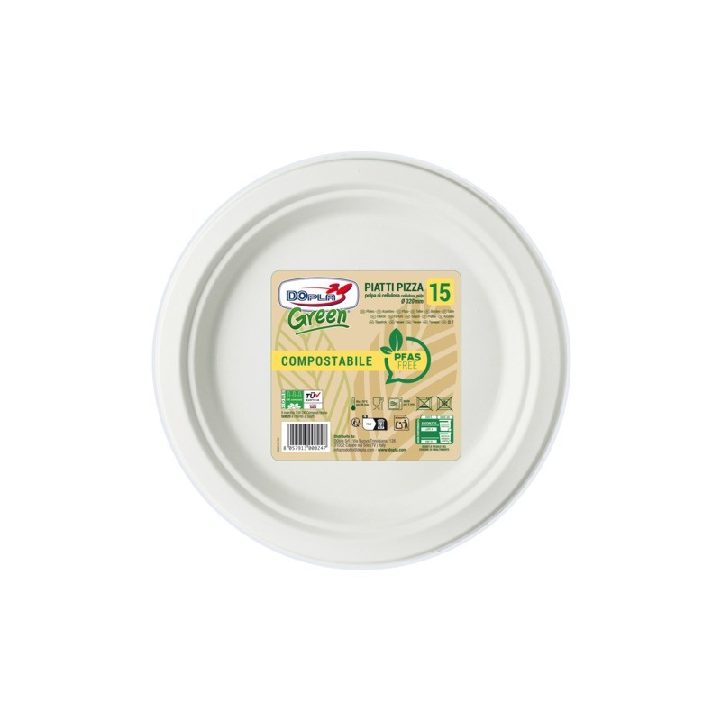 Piatti pizza in polpa Dopla Green Pfas Free bianco - Ø 320 mm - conf. 15 pz - 07906