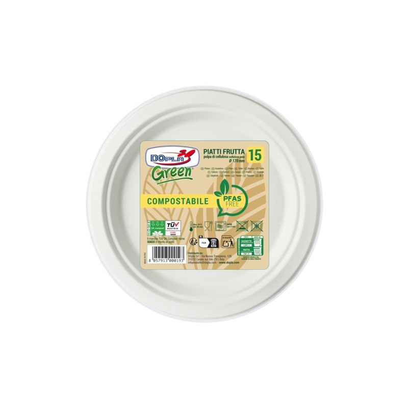 Piatti frutta in polpa Dopla Green Pfas Free bianco - Ø 170 mm - conf. 15 pz - 07903