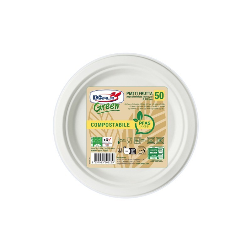 Piatti frutta in polpa Dopla Green Pfas Free bianco - Ø 170 mm - conf. 50 pz - 07904