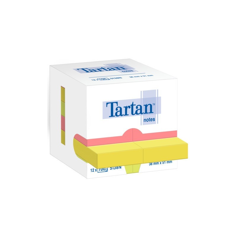 Foglietti riposizionabili Tartan™ Notes 51x38 mm colori assortiti neon - conf. 12 blocchetti da 100 ff - 5138N