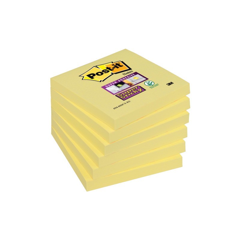 Foglietti riposizionabili Post-it® Super Sticky 76x76 mm - giallo Canary - conf. 6 blocchetti da 90 ff - 654-6SS-CY