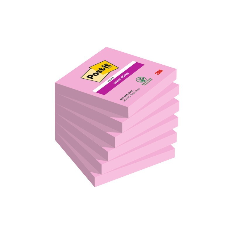 Foglietti riposizionabili Post-it® Super Sticky 76x76 mm - rosa tropicale - conf. 6 blocchetti da 90 ff 654-6SS-PNK