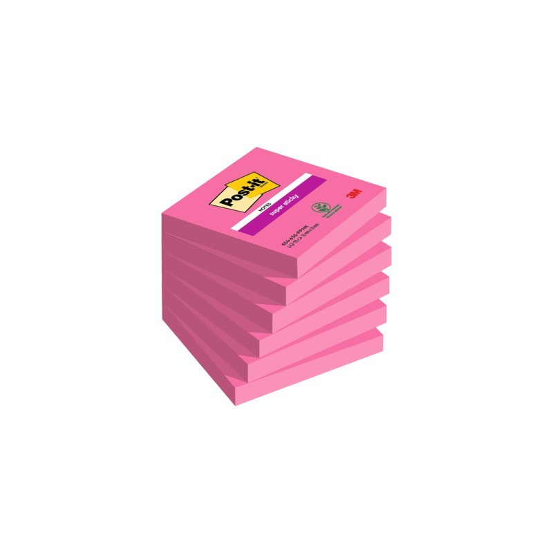 Foglietti riposizionabili Post-it® Super Sticky 76x76 mm - rosa power - conf. 6 blocchetti da 90 ff 654-6SS-PPNK