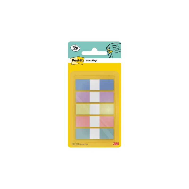 Segnapagina Post-it® Index Pastel Flags 12x43 mm - blu, viola, giallo, rosa, verde - conf. 5/20 ff - 683-5 PASTEL