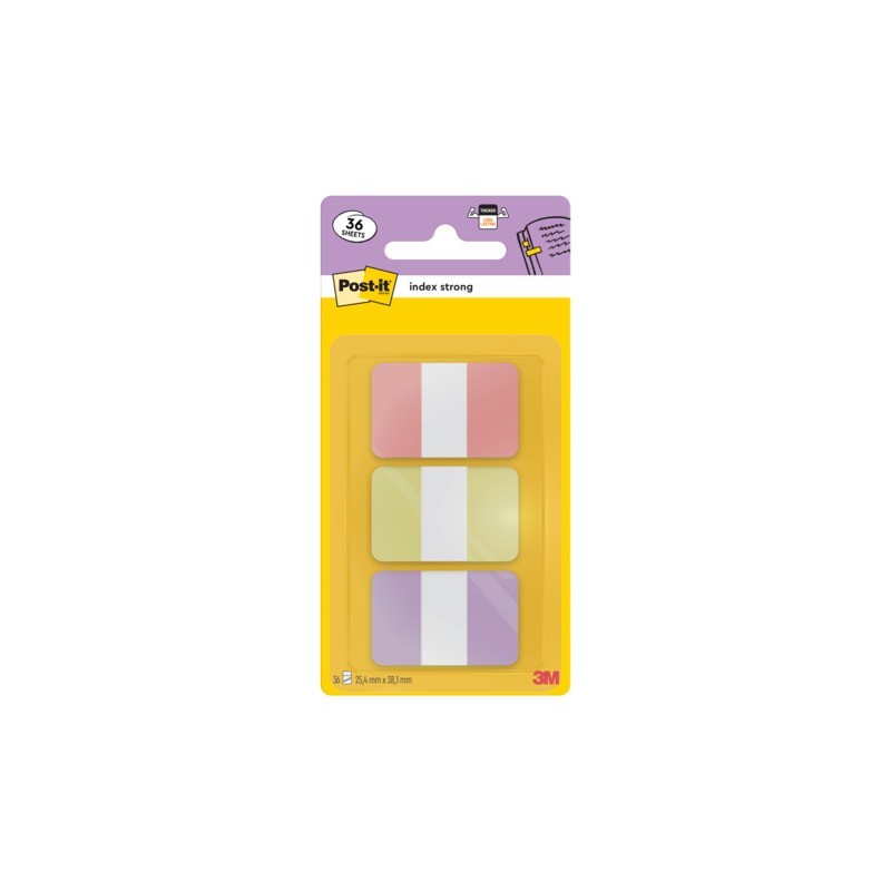 Segnapagina Post-it® Index Pastel Tabs 24x38 mm - rosa, giallo, viola - conf. 3/12 ff - 686-3 SUN