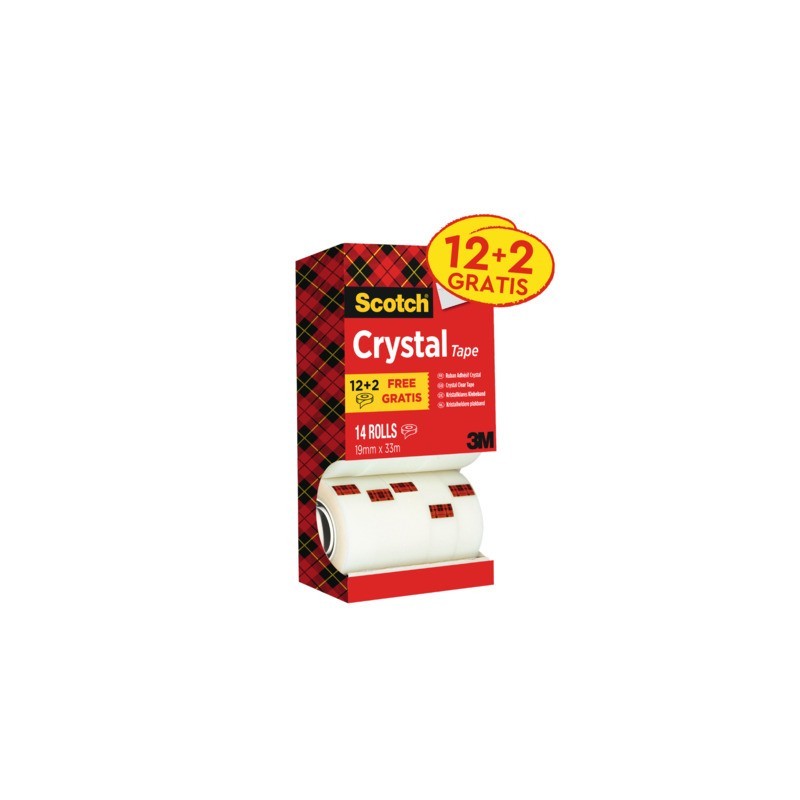 Nastro adesivo Scotch® Crystal trasparente - 19 mm x 33 mm -  Value Pack 12+2 GRATIS - 6-1933R14