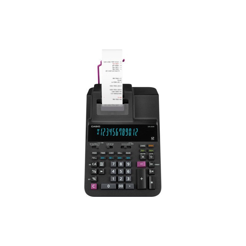 Calcolatrice scrivente Casio display 12 cifre - alimentatore incluso - nero DR-200R-BK-E-EC