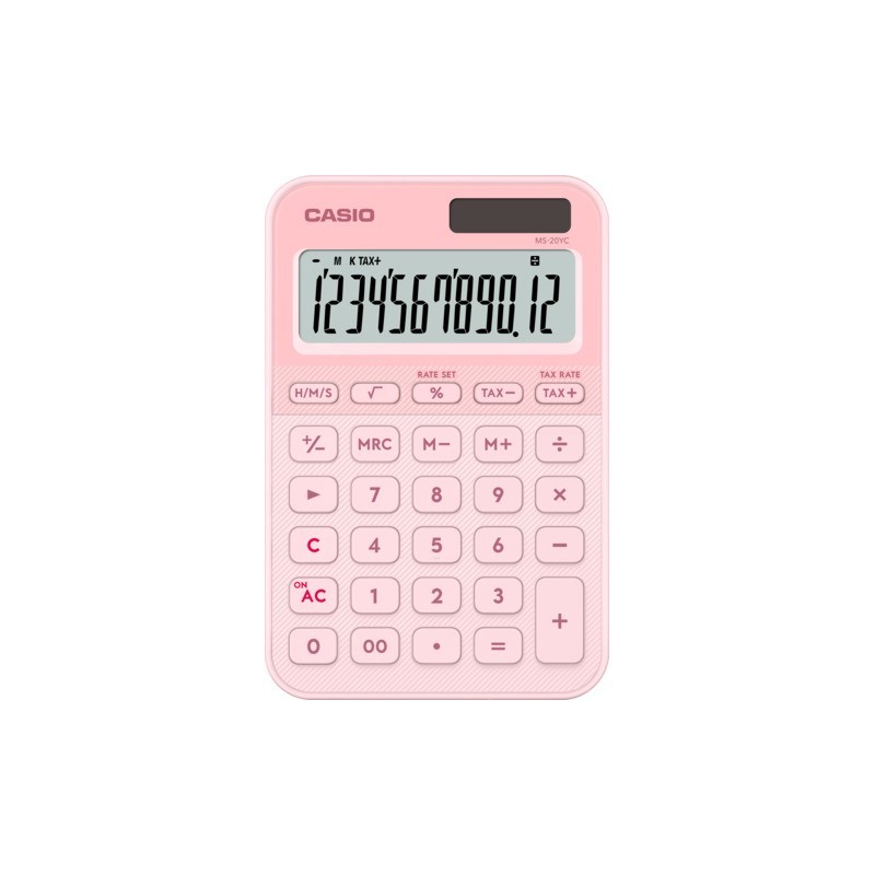 Calcolatrice da tavolo Casio solare o a batteria - display 12 cifre - rosa MS-20YC-LP-W-EP