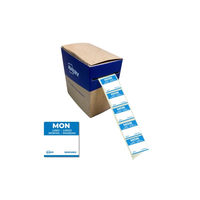 Etichette removibili per tracciabilità alimentare giornaliere Avery 25x25 mm - lun/azzurro conf. 1000 pz DLSMONREV-1000