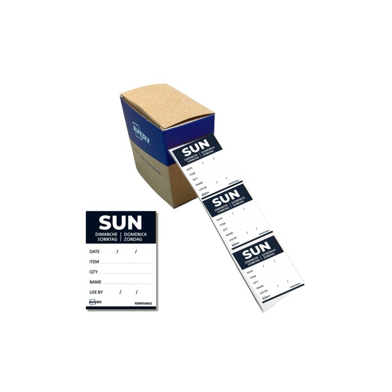 Etichette removibili per tracciabilità alimentare giornaliere Avery 40x56 mm - dom/nero conf. 500 pz DLDSUNREV-500