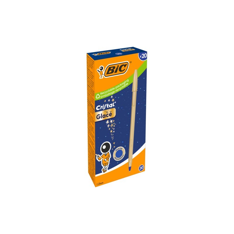 Penna a sfera con cappuccio BIC Cristal Glacé punta M 1 mm - inchiostro blu - colore fusto oro - 302522 (Conf.20)
