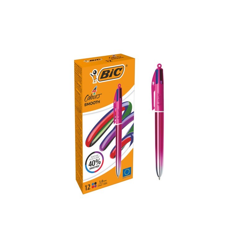 Penna a sfera a scatto BIC 4 Colours Smooth Gradient fucsia 1 mm - conf. 12 pz - 303084