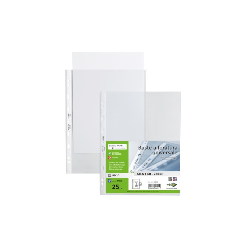 Buste a perforazione universale Sei Rota Atla 22x30 cm in PP basso spessore - finitura liscia - conf. 25 pz - 662203