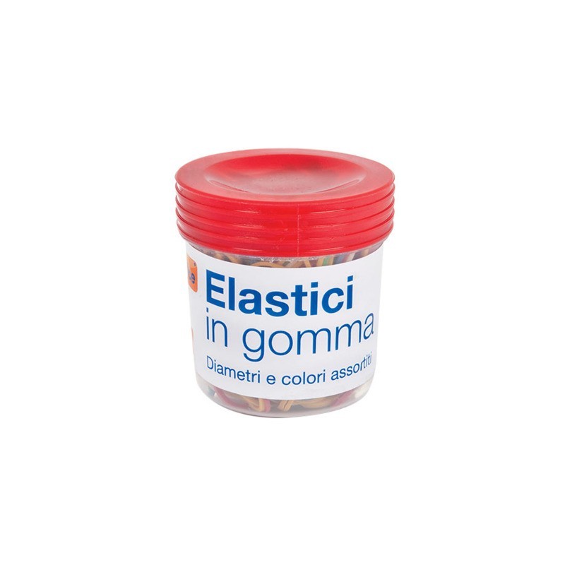 Elastici in gomma Nikoffice in barattolo da 100 g colori e misure assortite 06NIK034