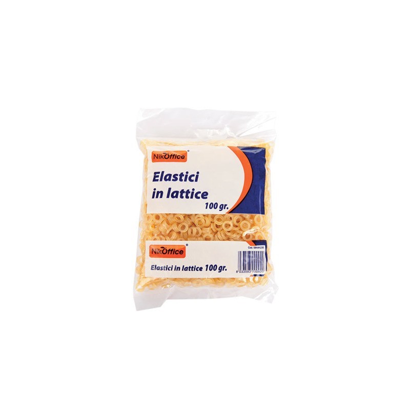 Elastici per lotteria Nikoffice in lattice in busta da 100 g - Ø 8 mm - giallo - 06NIK035