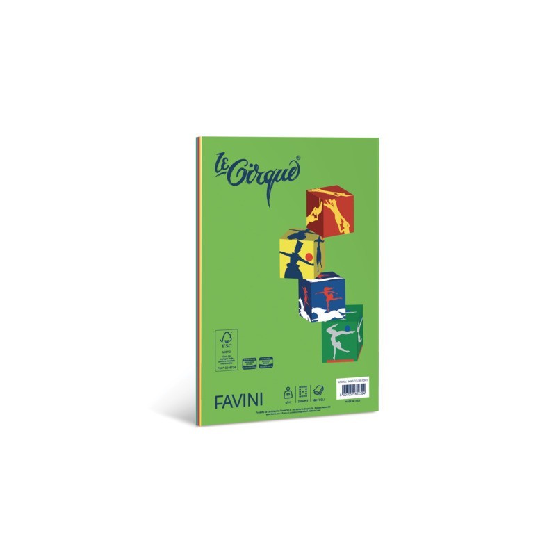 Carta colorata Favini Le Cirque Mix A4 80 g/m² risma da 100 fogli in 5 colori forti assortiti - A71X124
