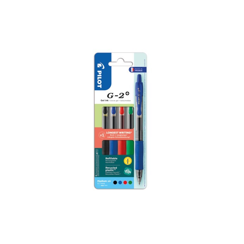 Set2Go 4 penne roller gel a scatto G-2+ nero, blu, rosso, verde 001424