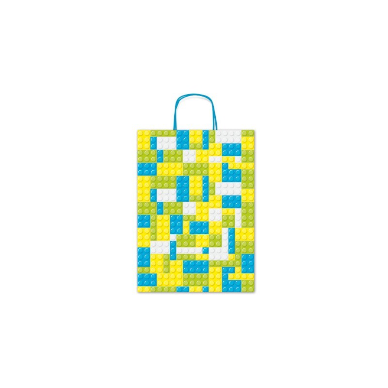 Borsa shopper Rex-Sadoch Allegra Mattoncini su kraft bianco - 26x12x36 cm azzurro/verde - conf. 25 pz - SDF26-275J