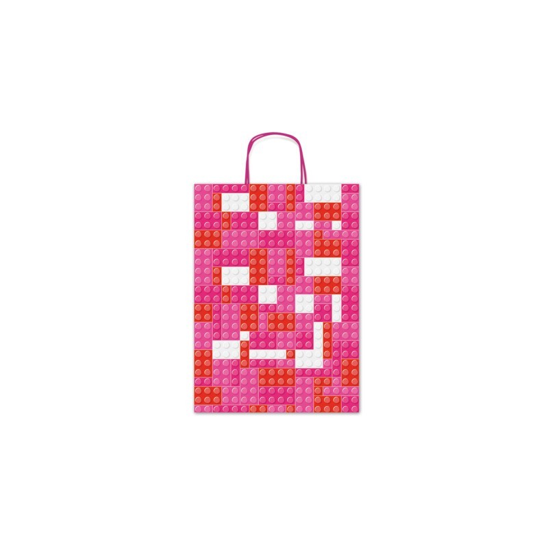 Borsa shopper Rex-Sadoch Allegra Mattoncini su kraft bianco - 36x12x41 cm rosa/rosso - conf. 25 pz - SDF36-276J