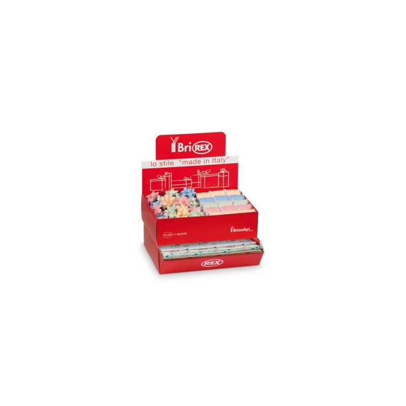 Espositore 100 fogli carta regalo raso + 50 stelle + 30 rocchetti Bri Rex fantasia papaveri e fiordalisi -