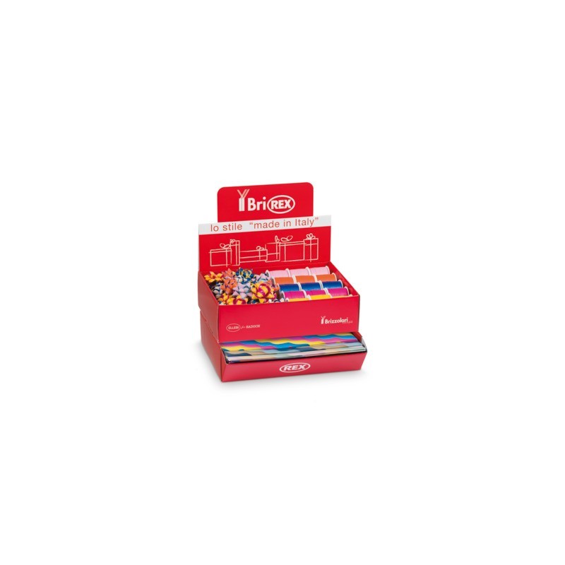 Espositore 100 fogli carta regalo raso + 50 stelle + 30 rocchetti Bri Rex fantasia glamour - RASOCOORD33G
