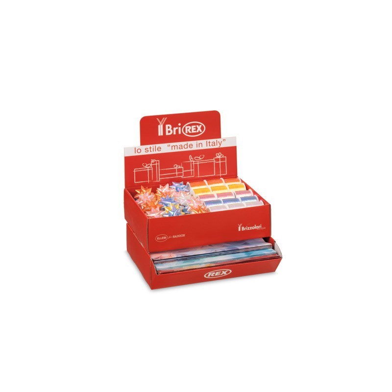 Espositore 100 fogli carta regalo raso + 50 stelle + 30 rocchetti Bri Rex fantasia velo - RASOCOORD34G