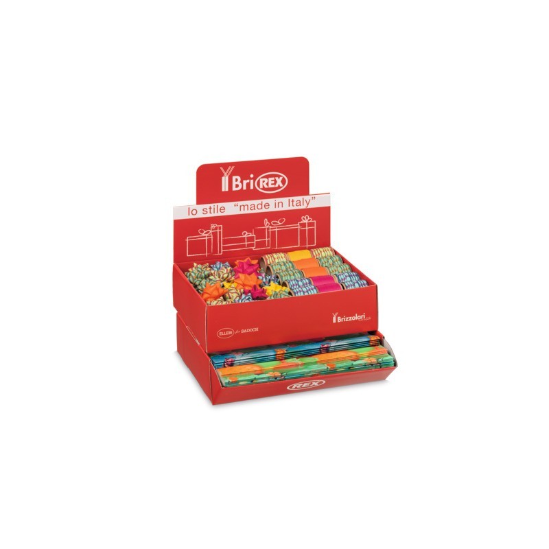Espositore 100 fogli carta regalo raso + 50 stelle + 30 rocchetti Bri Rex fantasia cactus - RASOCOORD35G