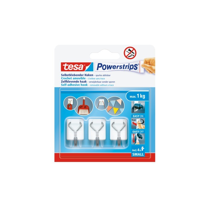 Ganci autoadesivi in filo metallico Tesa Powerstrips S bianco - conf. 3 pz - 57615-00001-00