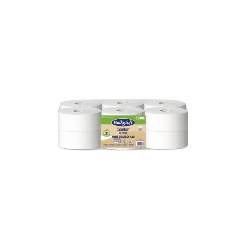 Carta igienica Bulkysoft Comfort Mini Jumbo 130 mt de-inked bianca conf. 12 pz 2 veli - 65906