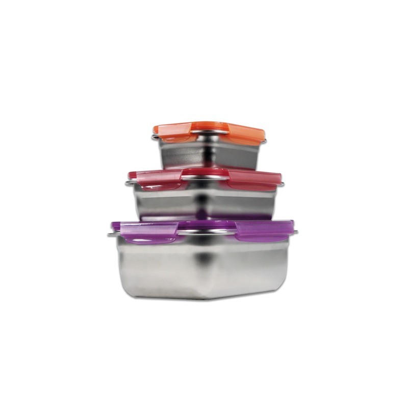 Contenitori per alimenti in acciaio inossidabile adatti a microonde Sogo set 3pz 14x8 cm-16x8.5 cm-18x9.5 cm -