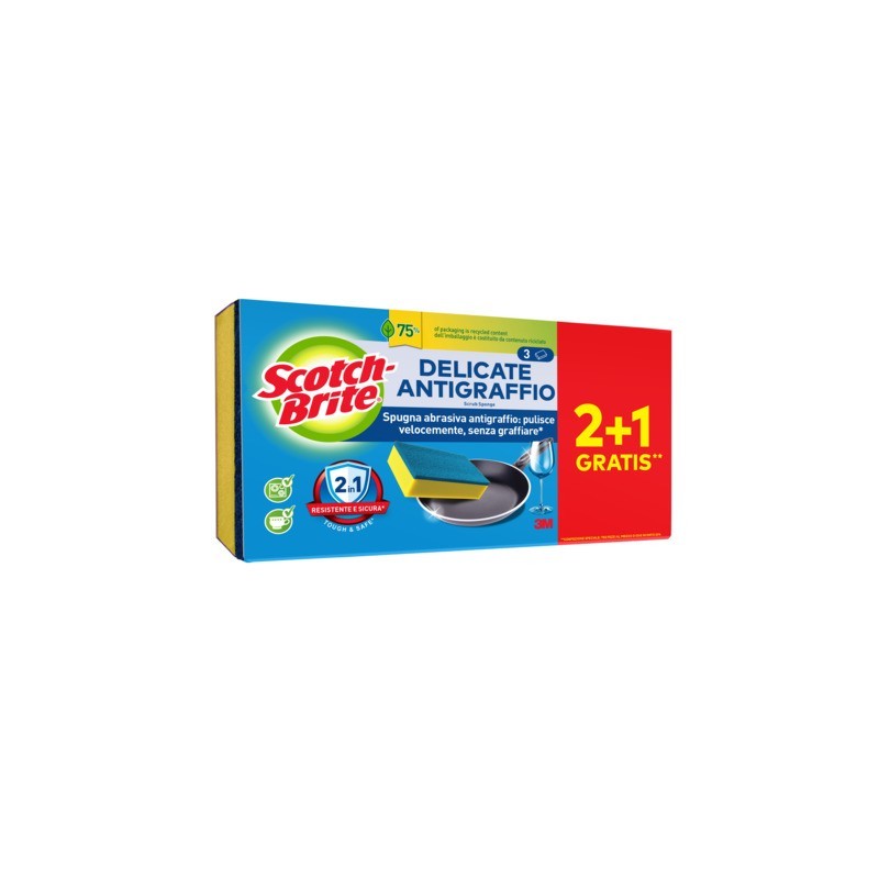 Spugna abrasiva antigraffio Scotch-Brite® Delicate cardboard conf. 2+1 OMAGGIO 110x24x207 mm - 7100364405