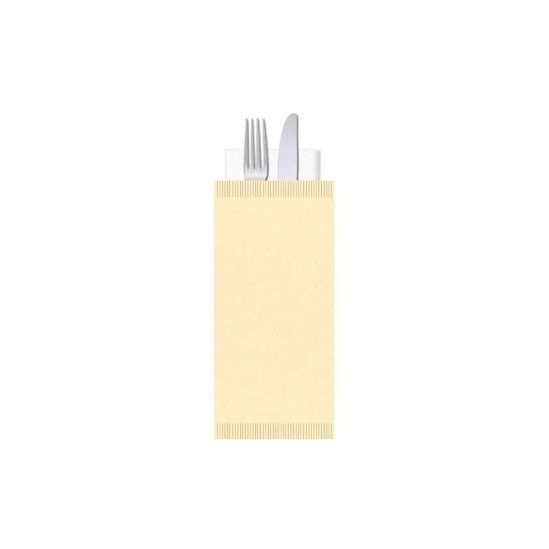 Buste portaposate Ristocart in carta paglia con tovagliolo 2 veli 25x10,5 cm conf. 100 pz crema - WRBUP2058
