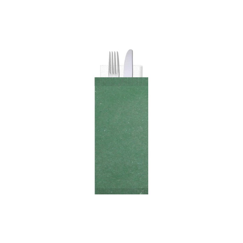 Buste portaposate Ristocart in carta paglia con tovagliolo 2 veli 25x10,5 cm conf. 100 pz verde - WRBUP2038